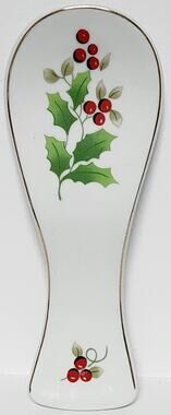 Royal Norfolk Holly Berry Spoon Rest Gold Trim Christmas Ceramic Vintage